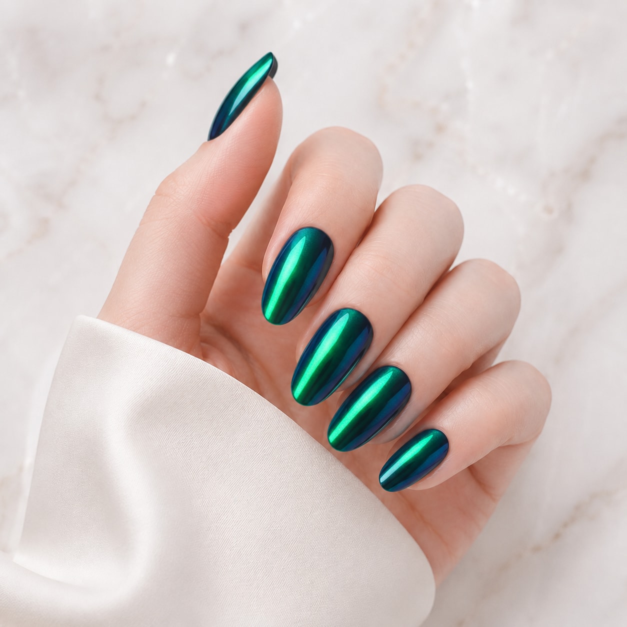 Emerald Cat Eye Semi-Cured Gel Nail Strips - Wessiny product image 1
