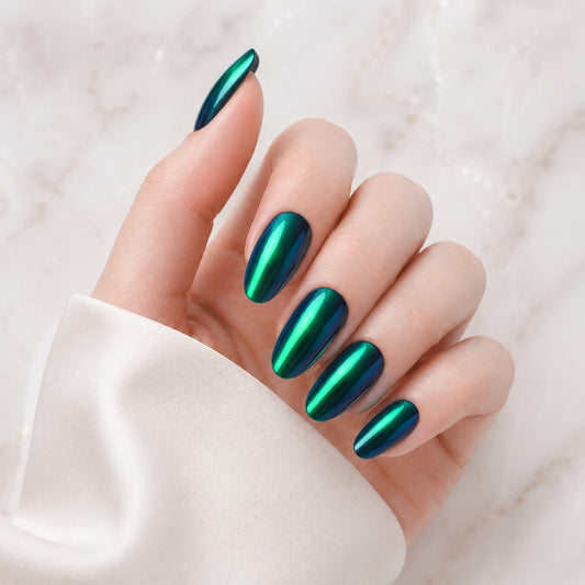 Emerald Cat Eye Semi-Cured Gel Nail Strips - Wessiny product image 1