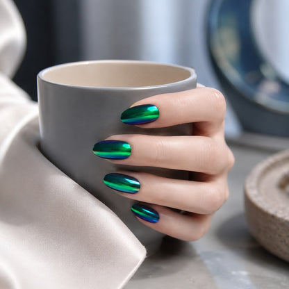 Emerald Cat Eye Semi-Cured Gel Nail Strips - Wessiny product image 2