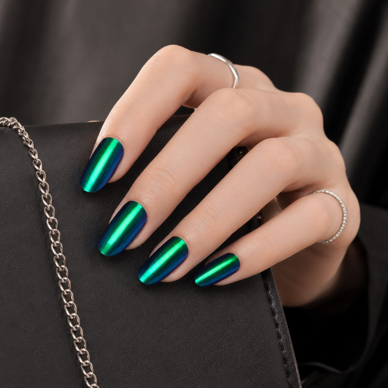 Emerald Cat Eye Semi-Cured Gel Nail Strips - Wessiny product image 3