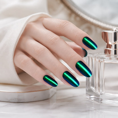 Emerald Cat Eye Semi-Cured Gel Nail Strips - Wessiny product image 4