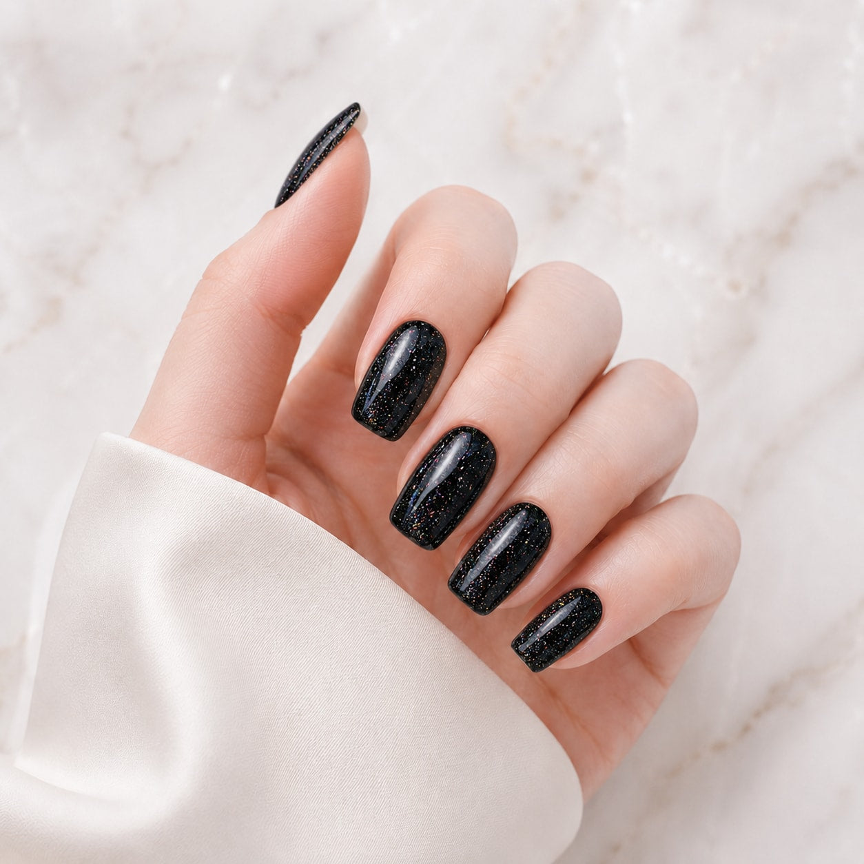 Midnight Black Glitter Semi-Cured Gel Nail Strips - Wessiny product image 1