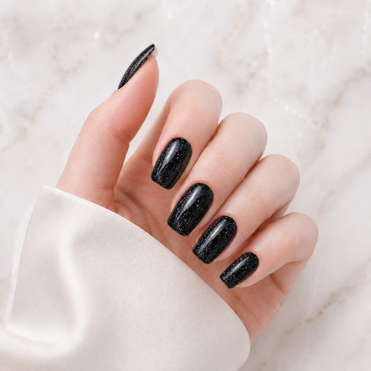 Midnight Black Glitter Semi-Cured Gel Nail Strips - Wessiny product image 1