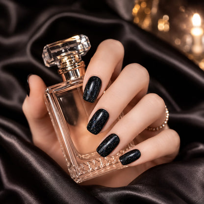 Midnight Black Glitter Semi-Cured Gel Nail Strips - Wessiny product image 2