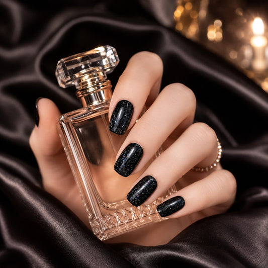 Midnight Black Glitter Semi-Cured Gel Nail Strips - Wessiny product image 2