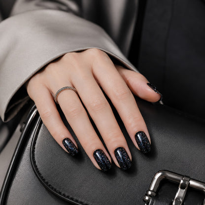 Midnight Black Glitter Semi-Cured Gel Nail Strips - Wessiny product image 3