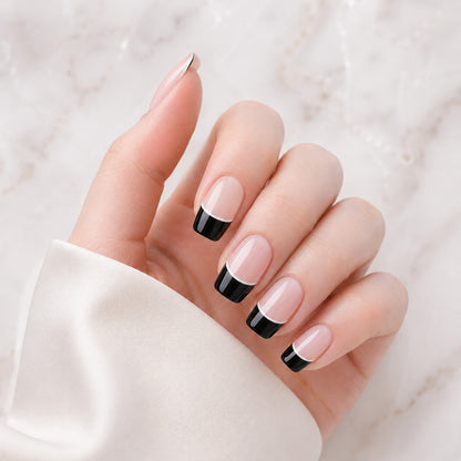 Black Square French Tip Semi-Cured Gel Nail Strips - Wessiny product image 1
