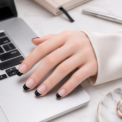 Black Square French Tip Semi-Cured Gel Nail Strips - Wessiny product image 3