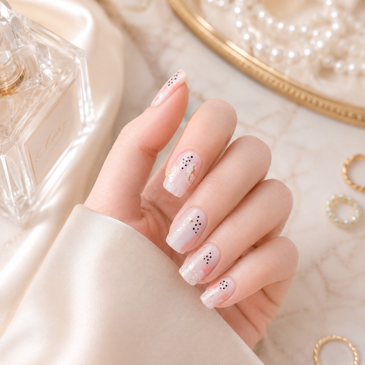 Blush Nude Silver Sparkle Semi-Cured Gel Nail Strips - Wessiny product image 3