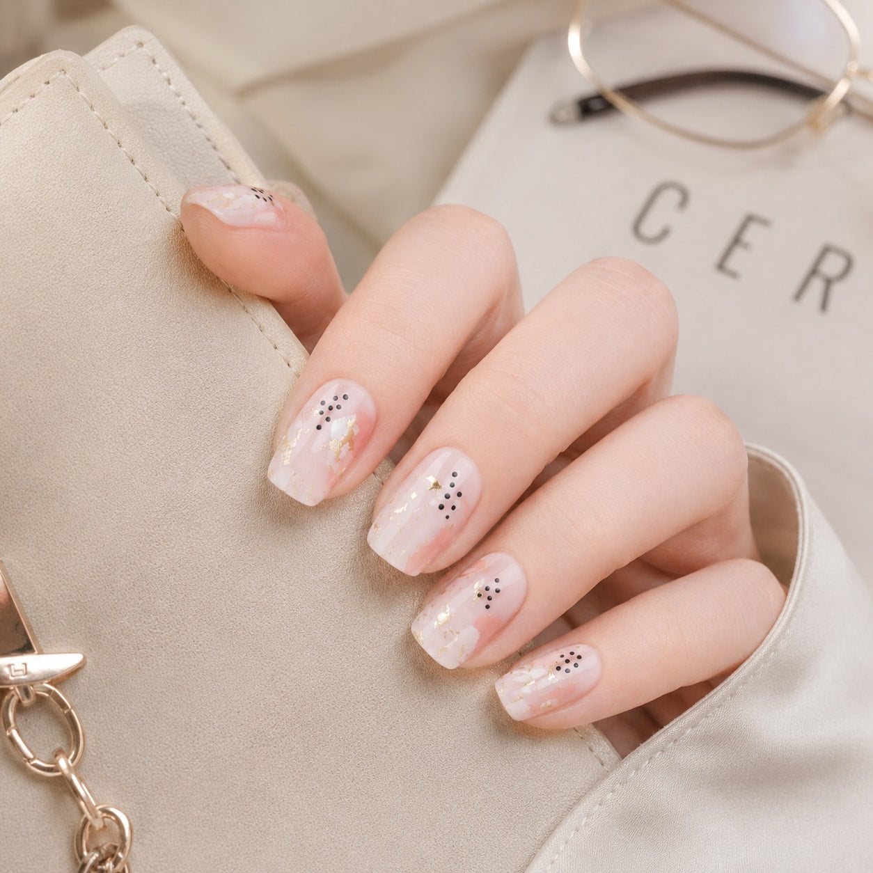 Blush Nude Silver Sparkle Semi-Cured Gel Nail Strips - Wessiny product image 4