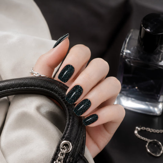 Black Diamond Glitter Semi-Cured Gel Nail Strips - Wessiny product image 2