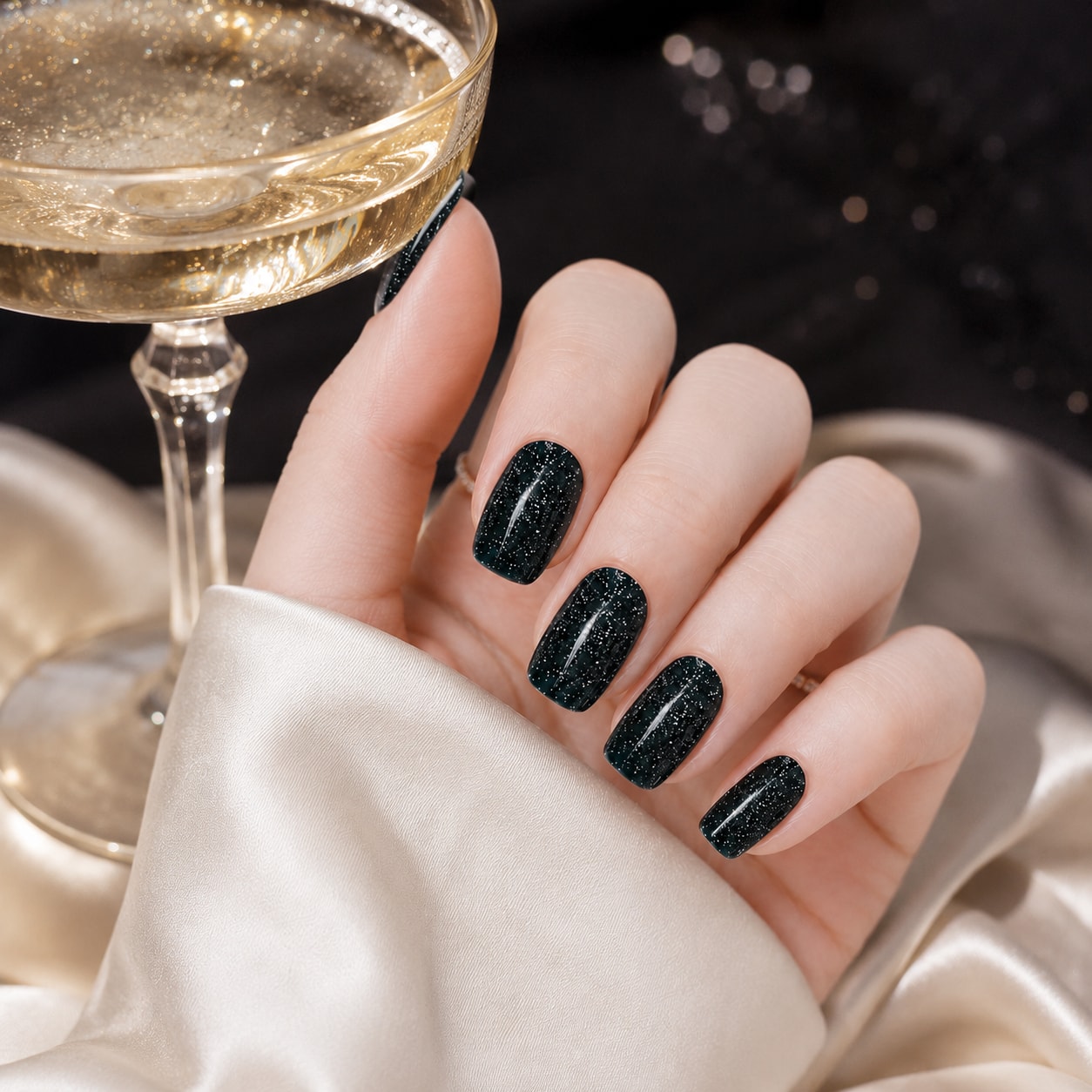 Black Diamond Glitter Semi-Cured Gel Nail Strips - Wessiny product image 3