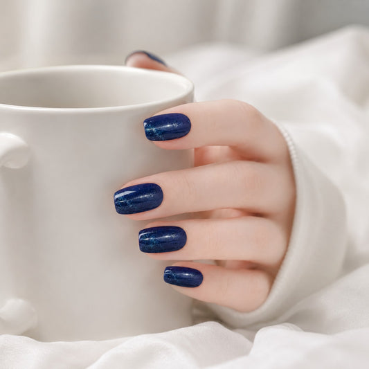 Navy Blue Glitter Semi-Cured Gel Nail Strips - Wessiny product image 2