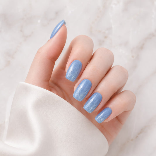 Sky Blue Glitter Semi-Cured Gel Nail Strips - Wessiny product image 1