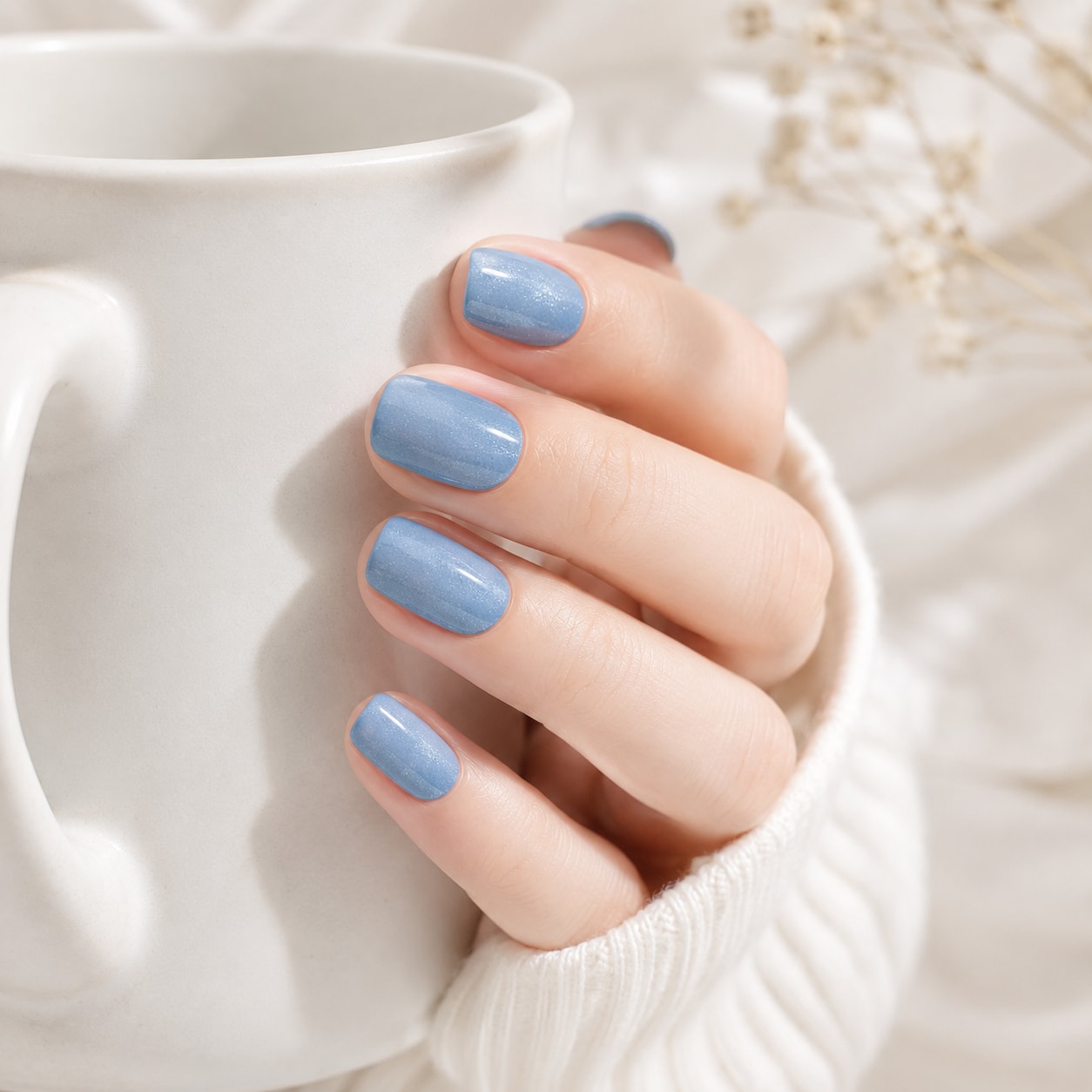 Sky Blue Glitter Semi-Cured Gel Nail Strips - Wessiny product image 2