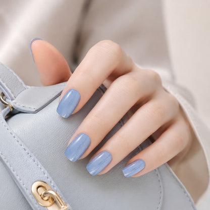 Sky Blue Glitter Semi-Cured Gel Nail Strips - Wessiny product image 4