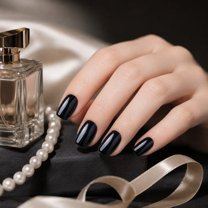 Classic Black Half-Moon French Semi-Cured Gel Nail Strips - Wessiny product image 4
