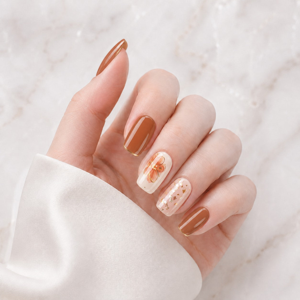 Caramel Tortoise Accent Semi-Cured Gel Nail Strips - Wessiny product image 1