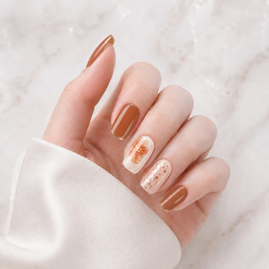 Caramel Tortoise Accent Semi-Cured Gel Nail Strips - Wessiny product image 1