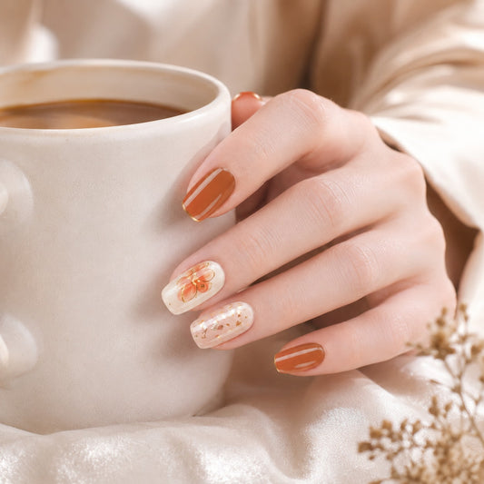 Caramel Tortoise Accent Semi-Cured Gel Nail Strips - Wessiny product image 2