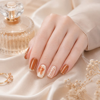 Caramel Tortoise Accent Semi-Cured Gel Nail Strips - Wessiny product image 4