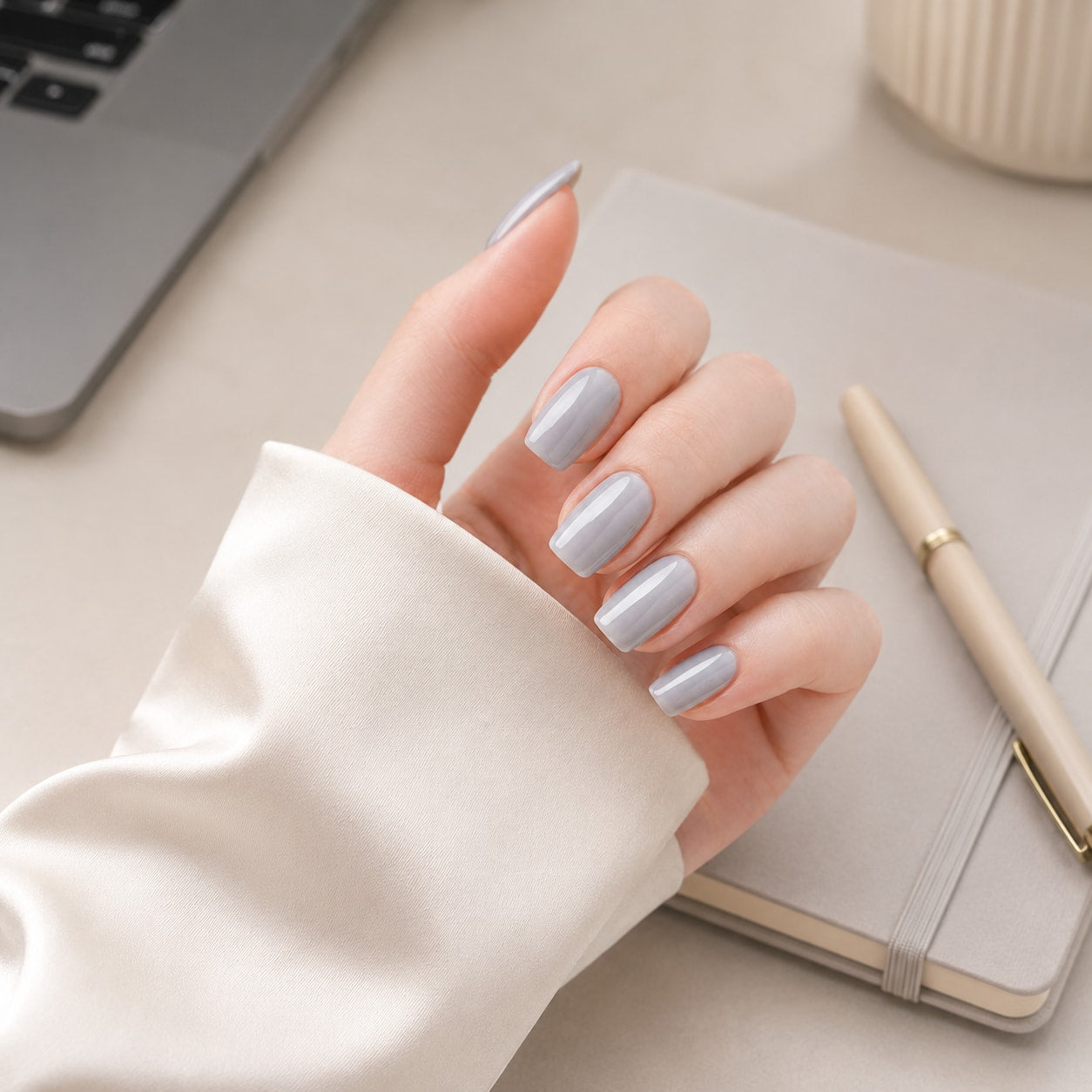 Pale Blue Gloss Semi-Cured Gel Nail Strips - Wessiny product image 4