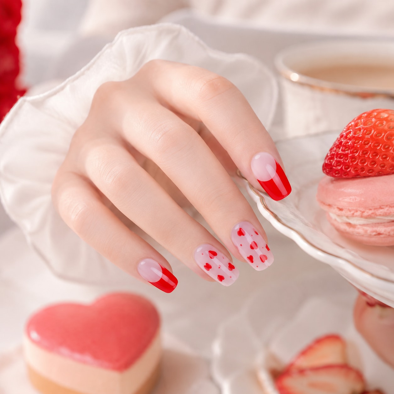 Red Cherry Milk Semi-Cured Gel Nail Strips - Wessiny product image 3
