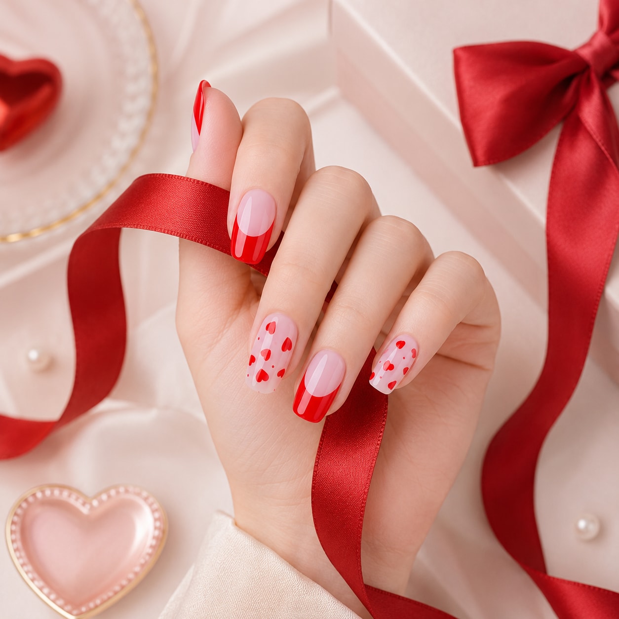 Red Cherry Milk Semi-Cured Gel Nail Strips - Wessiny product image 4