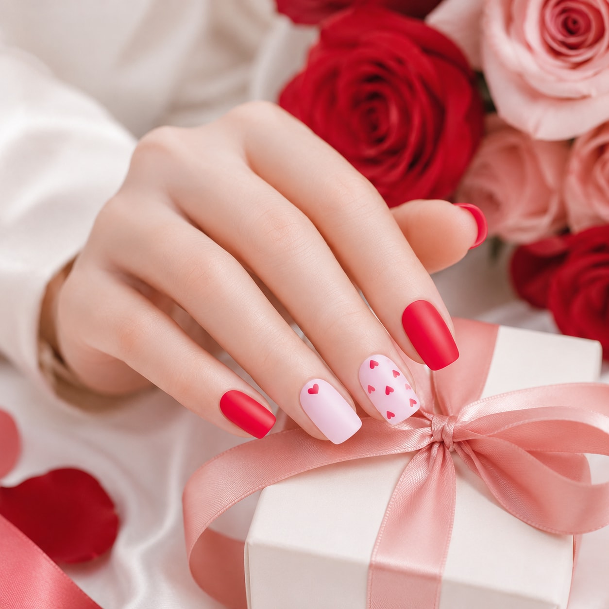 Hot Pink Heart Confetti Semi-Cured Gel Nail Strips - Wessiny product image 3