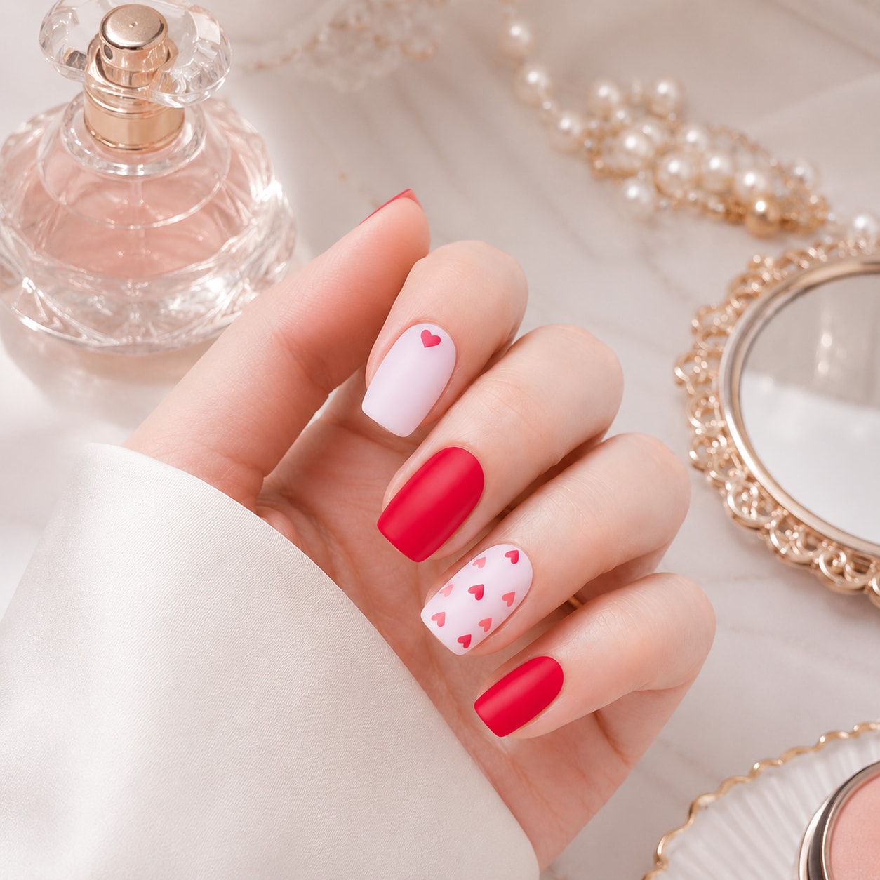 Hot Pink Heart Confetti Semi-Cured Gel Nail Strips - Wessiny product image 4