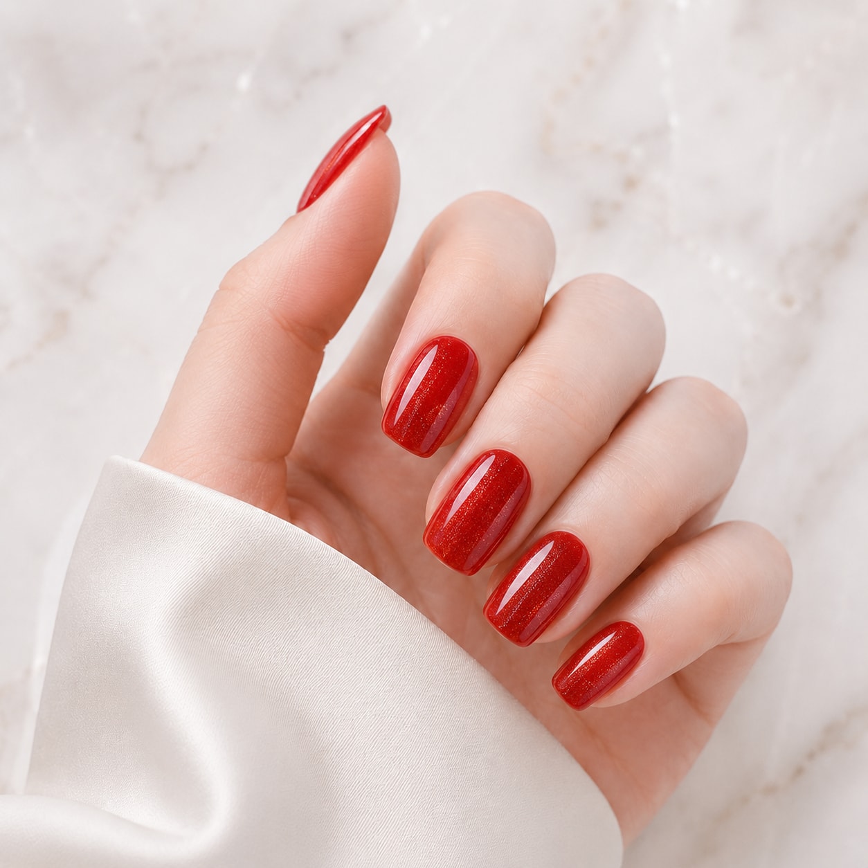 Metallic Red Shimmer Semi-Cured Gel Nail Strips - Wessiny product image 1