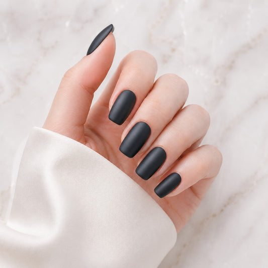 Charcoal Grey Solid Semi-Cured Gel Nail Strips - Wessiny product image 1