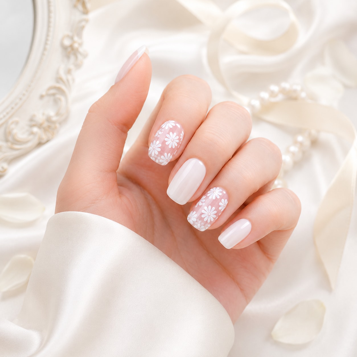 White Pink Glitter Accent Semi-Cured Gel Nail Strips - Wessiny product image 3