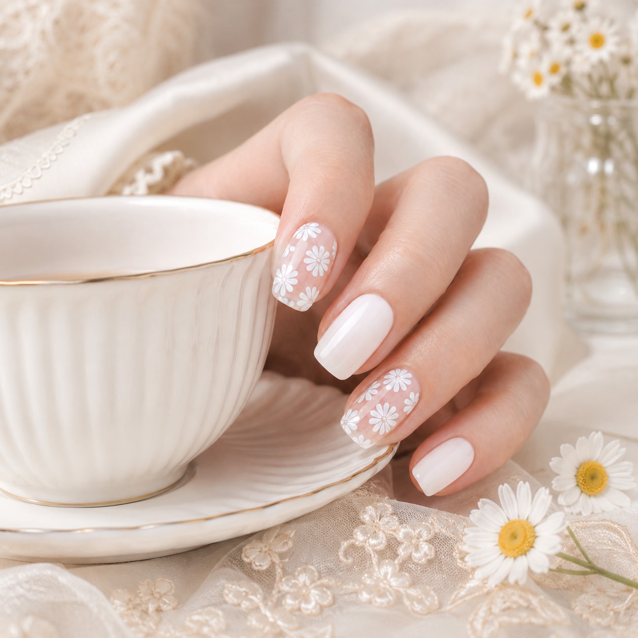 White Pink Glitter Accent Semi-Cured Gel Nail Strips - Wessiny product image 4