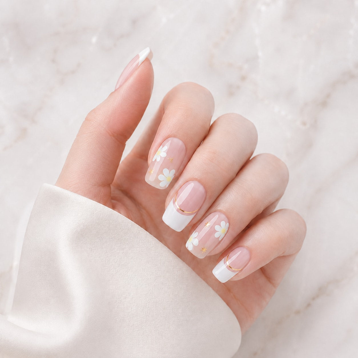 Nude White Glitter Accent Semi-Cured Gel Nail Strips - Wessiny product image 1
