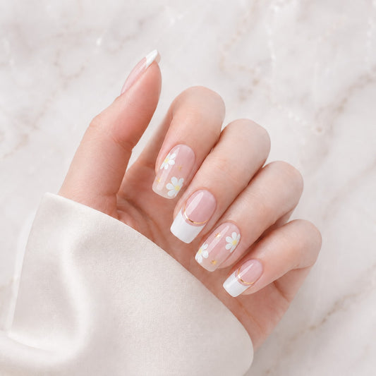 Nude White Glitter Accent Semi-Cured Gel Nail Strips - Wessiny product image 1