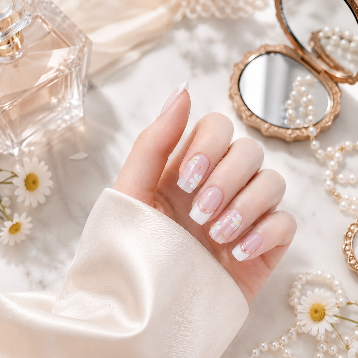Nude White Glitter Accent Semi-Cured Gel Nail Strips - Wessiny product image 2