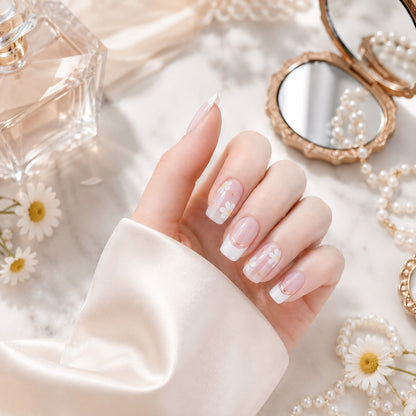 Nude White Glitter Accent Semi-Cured Gel Nail Strips - Wessiny product image 2