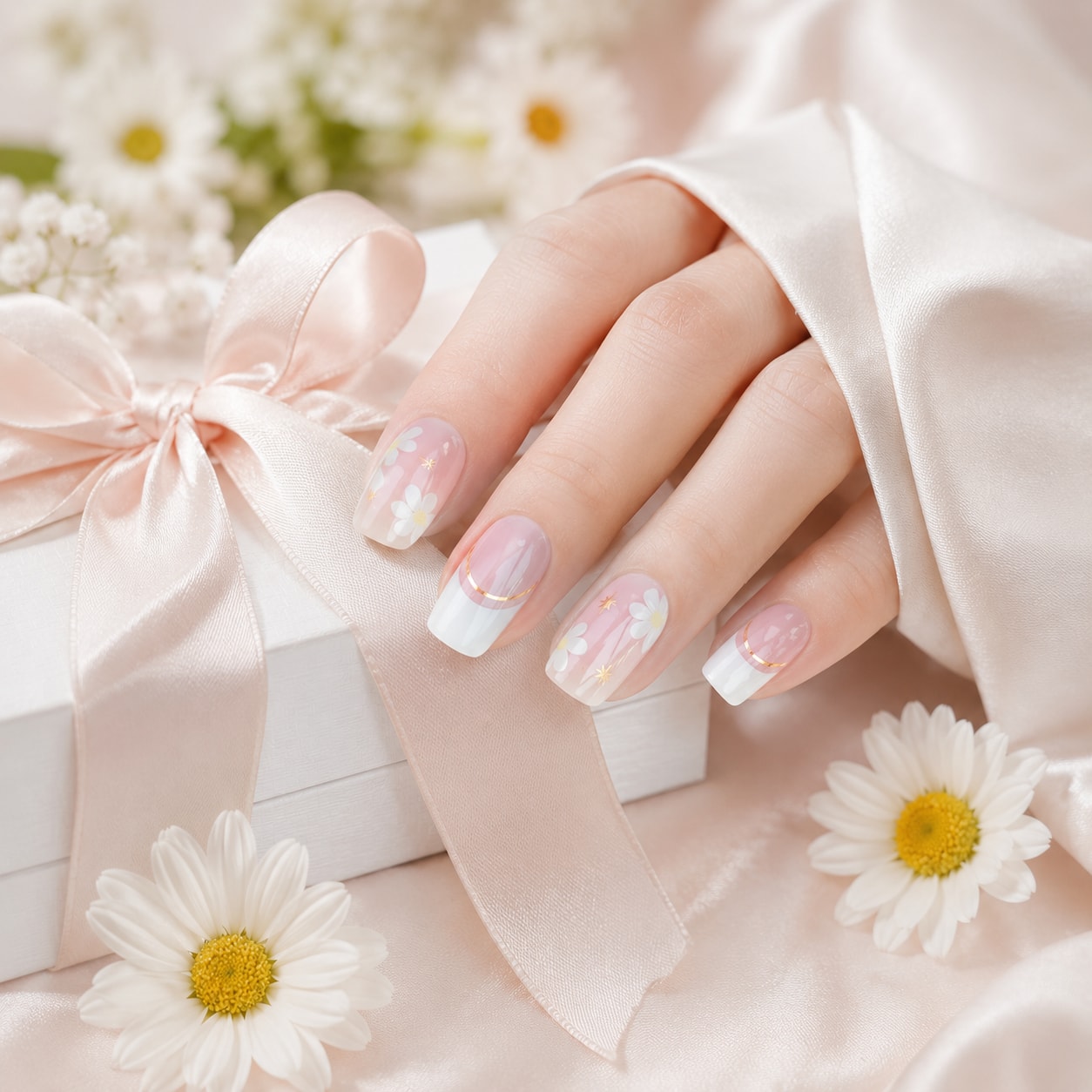 Nude White Glitter Accent Semi-Cured Gel Nail Strips - Wessiny product image 3