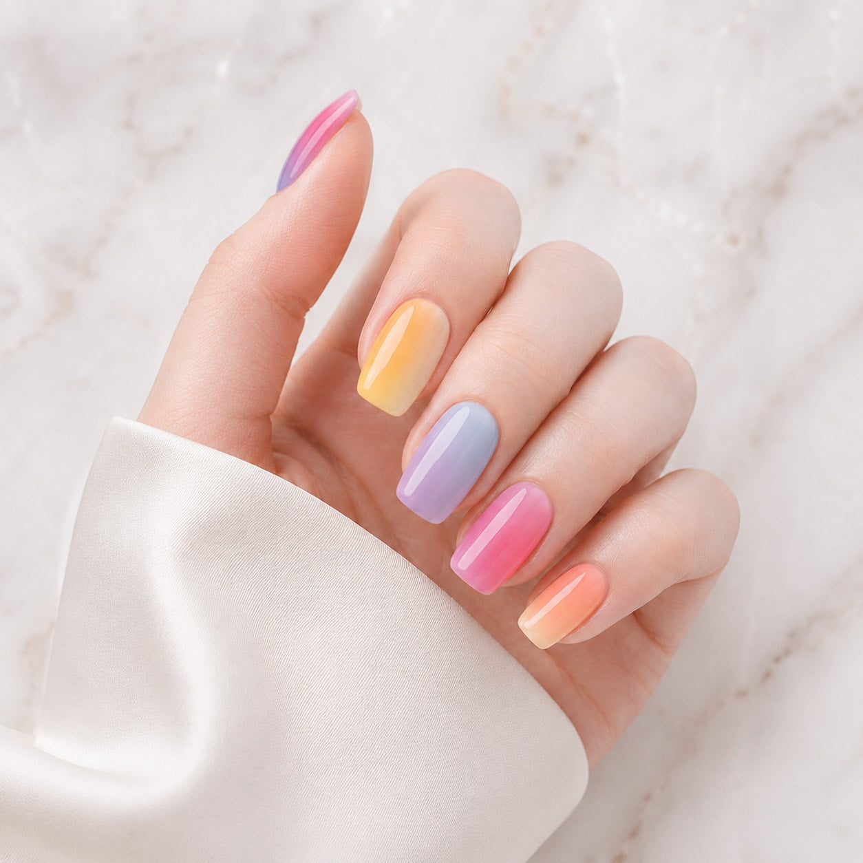 Pastel Rainbow Mix Semi-Cured Gel Nail Strips - Wessiny product image 1