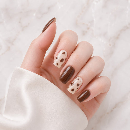 Chocolate Cow Print Accent Semi-Cured Gel Nail Strips - Wessiny product image 1