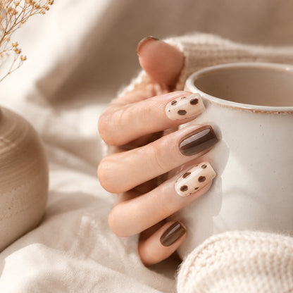 Chocolate Cow Print Accent Semi-Cured Gel Nail Strips - Wessiny product image 2