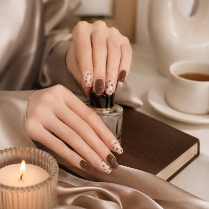Chocolate Cow Print Accent Semi-Cured Gel Nail Strips - Wessiny product image 4
