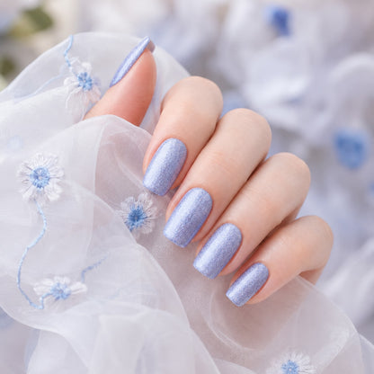 Periwinkle Blue Shimmer Semi-Cured Gel Nail Strips - Wessiny product image 2