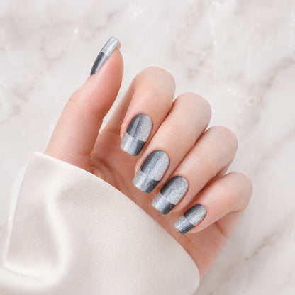 Silver Chrome Geometric Semi-Cured Gel Nail Strips - Wessiny product image 1