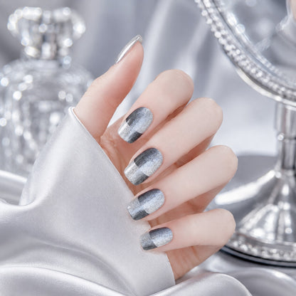 Silver Chrome Geometric Semi-Cured Gel Nail Strips - Wessiny product image 2
