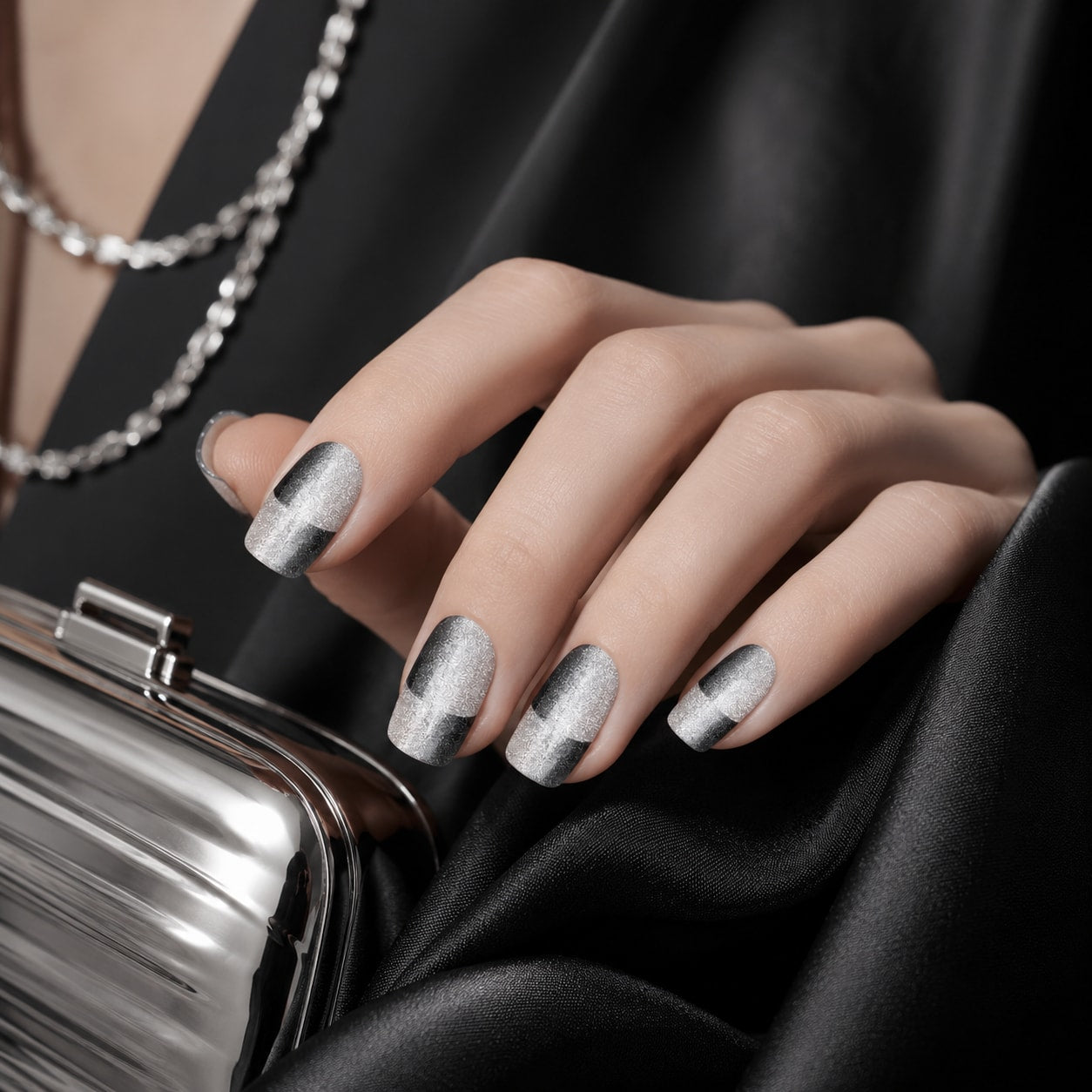 Silver Chrome Geometric Semi-Cured Gel Nail Strips - Wessiny product image 3