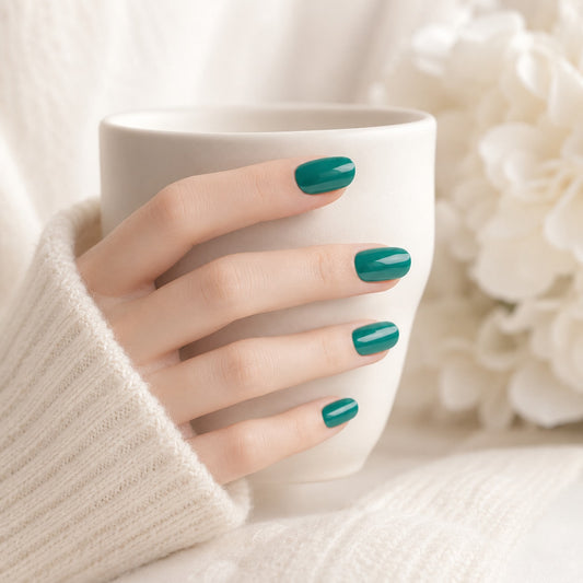 Teal Green Shimmer Semi-Cured Gel Nail Strips - Wessiny product image 2