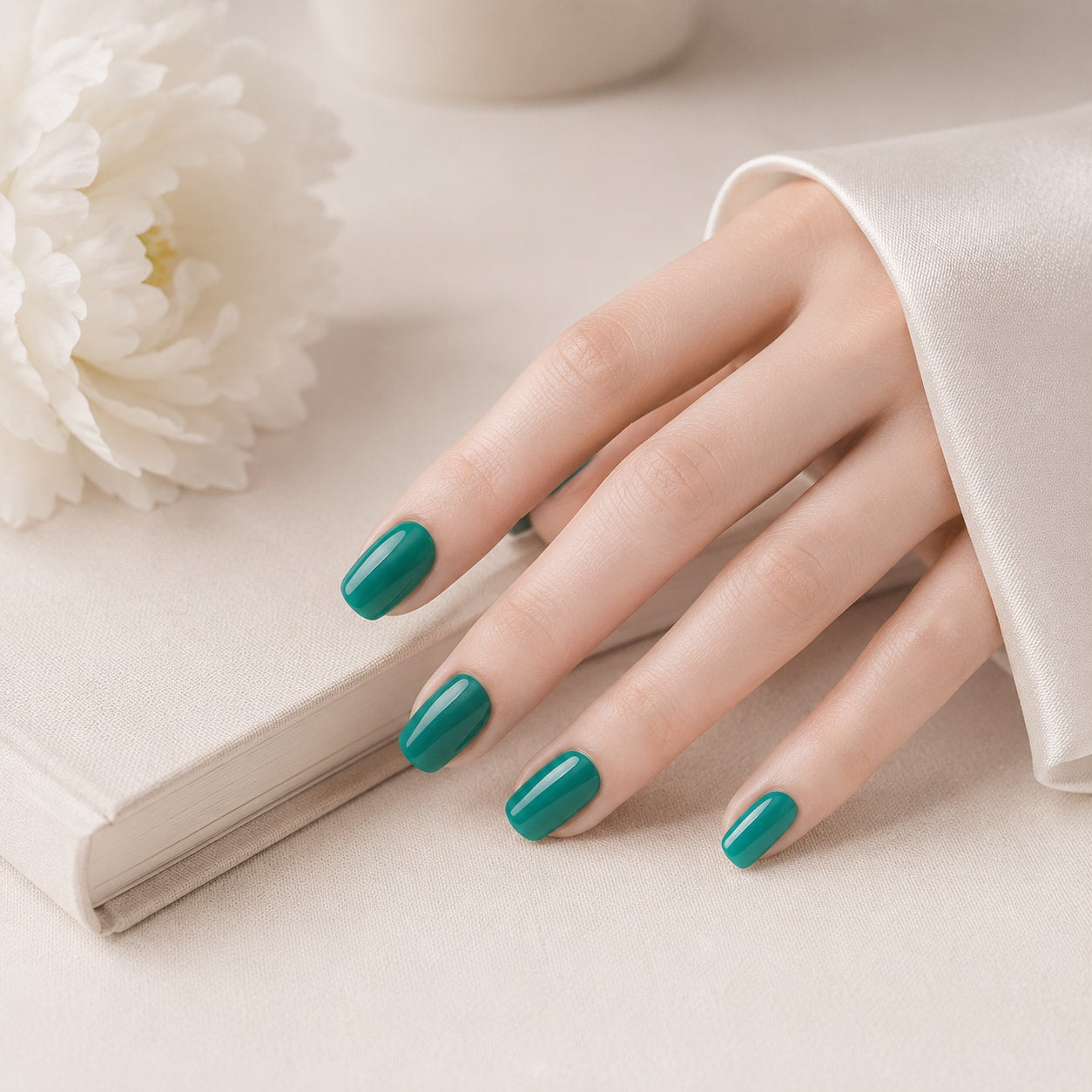 Teal Green Shimmer Semi-Cured Gel Nail Strips - Wessiny product image 4
