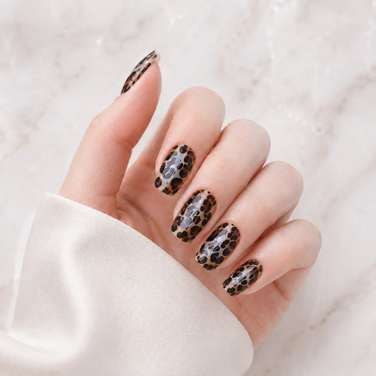 Black Leopard Glitter Semi-Cured Gel Nail Strips - Wessiny product image 1